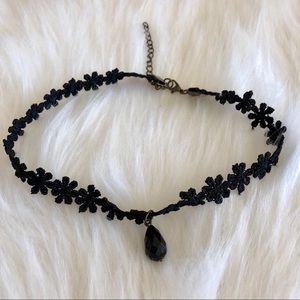 Black Daisy Chain Choker with Black Dangling Bead